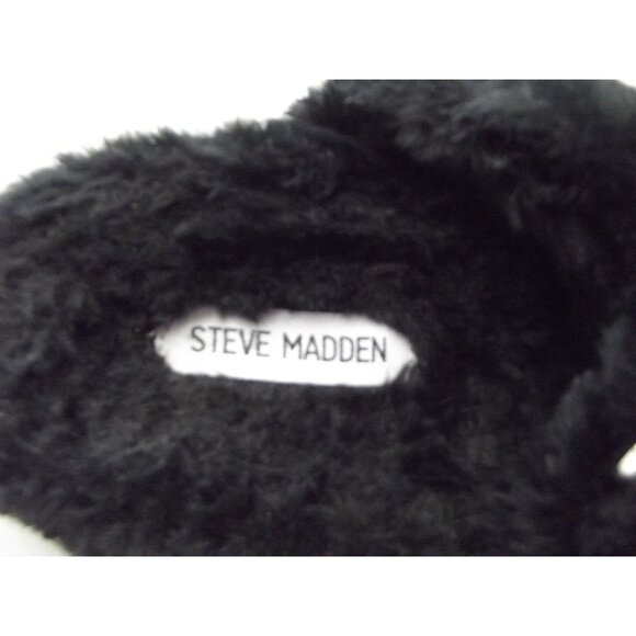 Steve Madden Slippers Womens Size 8 Black Faux Fur Fuzzy Slide House Shoes - Picture 8 of 12